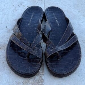 ANTONIO MELANI Brown Croc-Embossed Sandals